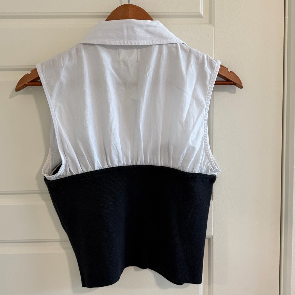 Anthropologie Maeve Black and White Sleeveless Blouse with Busier and Collar - Picture 7 of 8